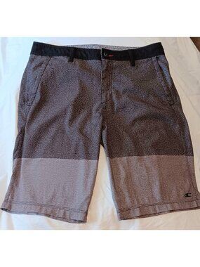 O'Neill Hybrid Board Shorts 32 Gray Black Zipper Pockets Men's Swimsuit